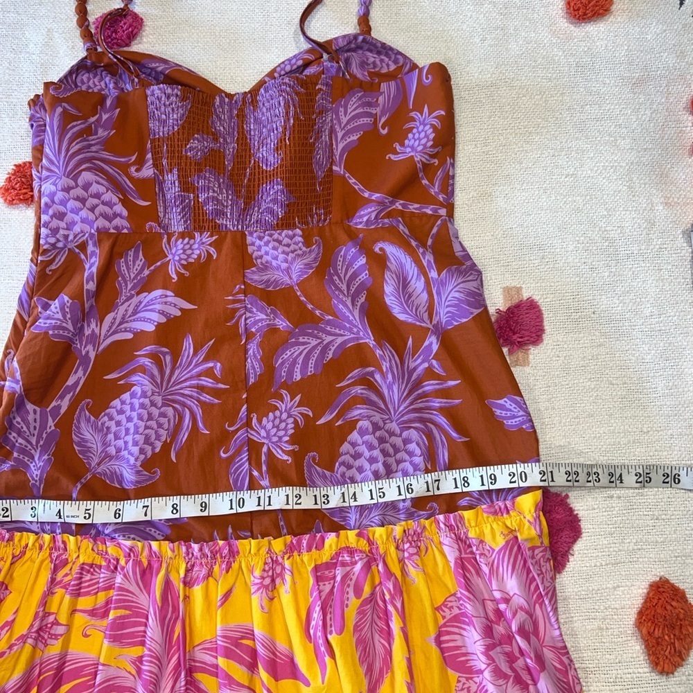 FARM Rio Tropical Colorblock Pineapple Floral Tiered Midi Dress Large - Picture 12 of 16